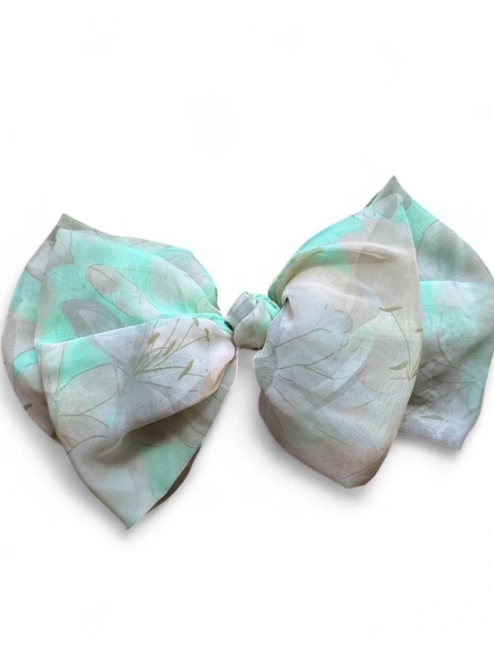 True Vintage Pastel Floral Bow Hair Clip - Mint and Cream 1980s